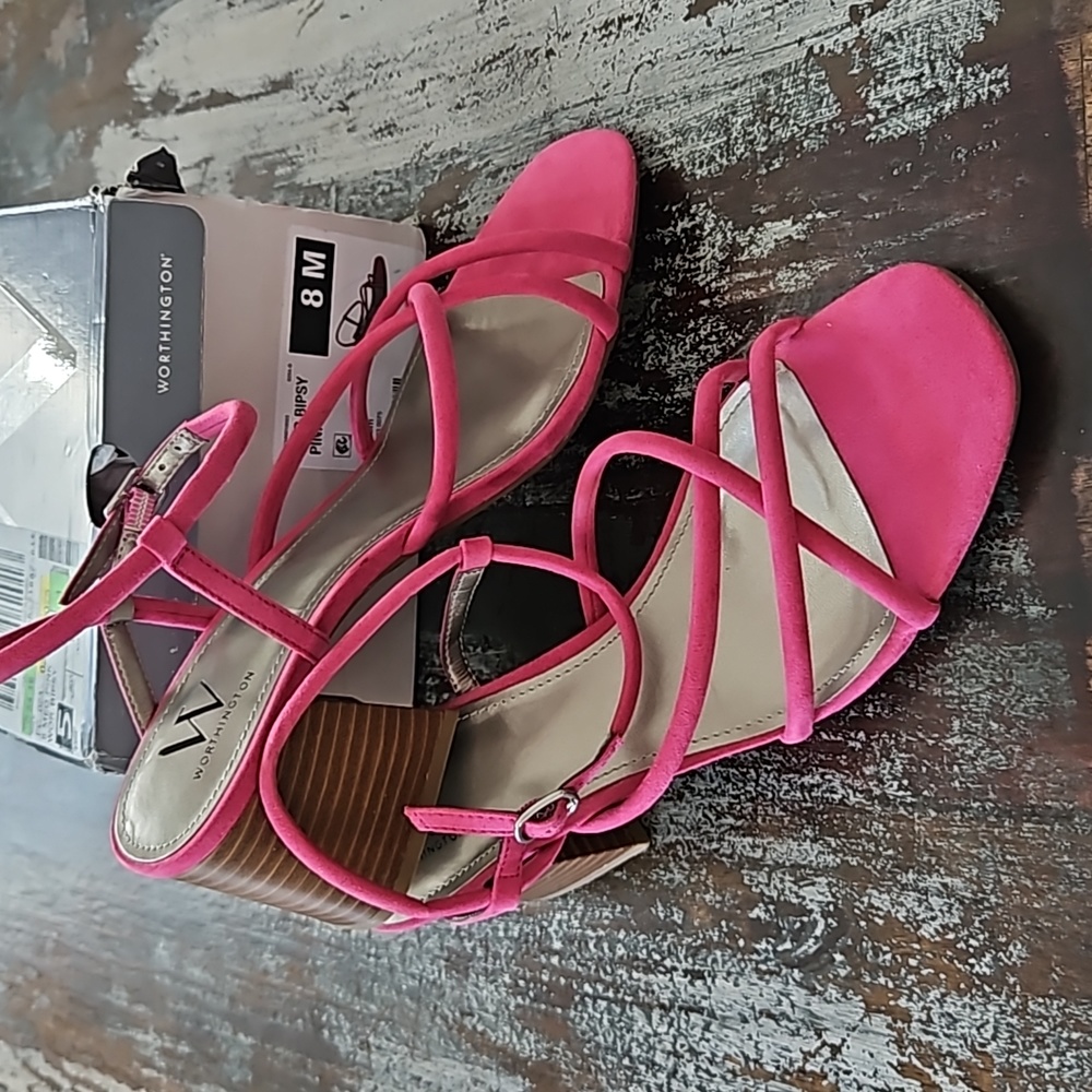 Worthington Pink Strappy Block Heel Sandals